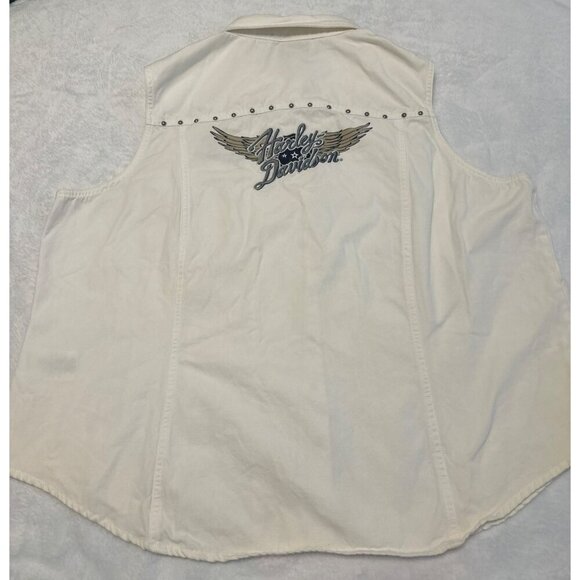 Harley-Davidson Sleeveless White Button-Up Shirt, Embroidered Front & Back, XL - Picture 6 of 11